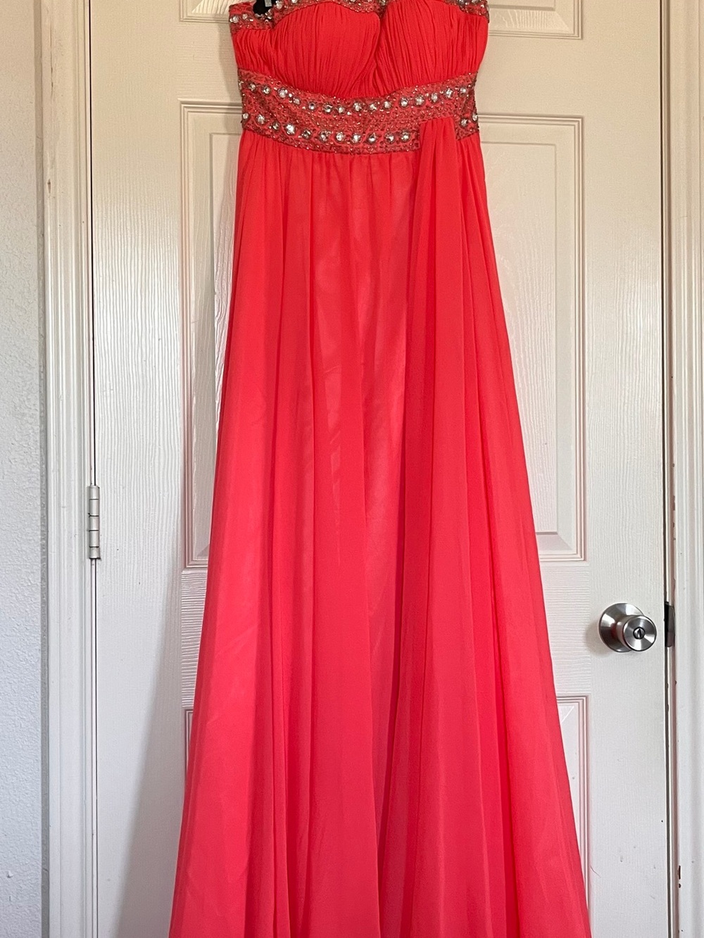 Women’s Strapless Coral Evening Skirt with Embellished Waist